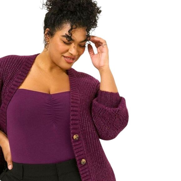 TORRID Winter Bloom Color Boyfriend Cardigan Pointelle Sleeve Sweater SIZE 2X - Picture 8 of 16